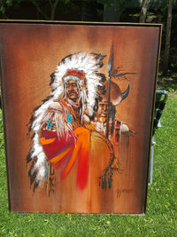 Wyman Oil Painting of Chief Crazy Horse &Black Elk Medicine Man