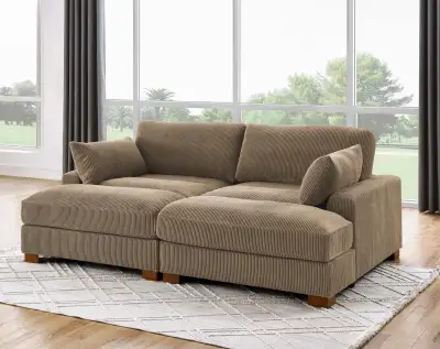 NEW CORDUROY OVERSIZED MODULAR COMBO COMFY SOFA & OTTOMAN, View more
