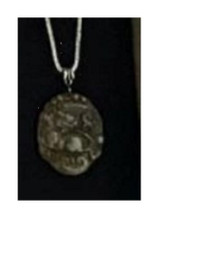 Lost large carved stone pendant on very long heavy silver chain