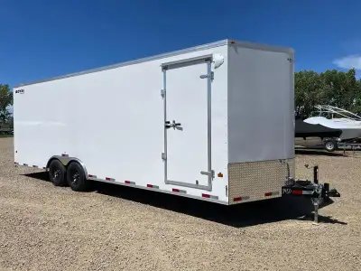 8x26 Cargo Trailer with tandem 5,200 lb. axles. 86" interior height. RV man door with side escape do...