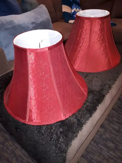 Two Large Luxury Burgundy Red Upholstered Lamp Shades, View more