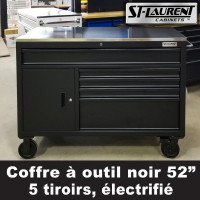 Coffre à outils 52" noir, électrifié, "St-Laurent Cabinets"
