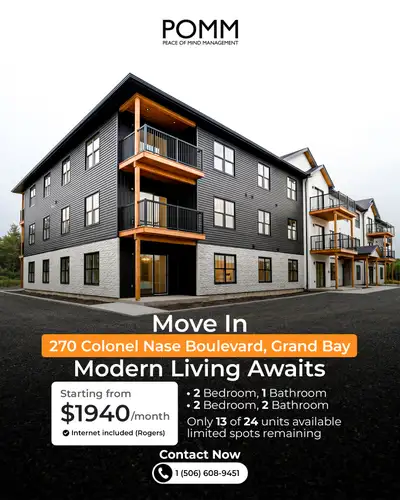 2 Bedroom Apartments coming soon in Grand Bay! 270 Colonel Nase Blvd Looking for a fresh start this...