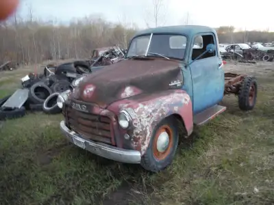 I have a 50 GMC 3/4 truck that runs!! 6 cyl,4 speed, solid body and several other GM trucks for rest...