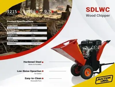 2026 SDLANCH SDLWC PORTABLE S/A WOOD CHIPPER - 420cc 15HP Gasoline Engine, Electric Start, Shreds Br...