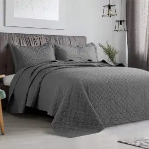 NEW 3 PIECE QUILT SET MICROFIBER BASKETWEAVE PATTERN BED SPREAD, View more