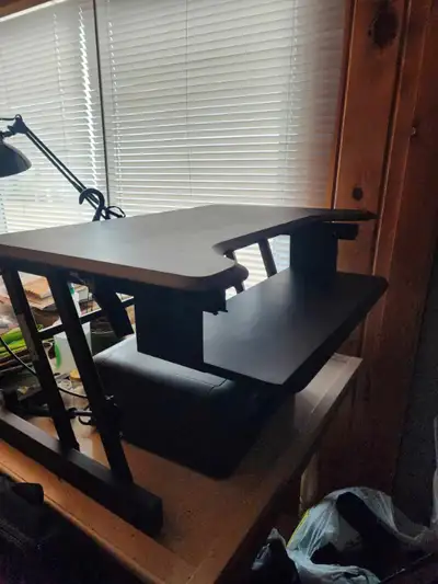 ERGONEER Adjustable Ergonomic Sit to Stand Desk Riser w/Easy Lift Up/Push Down Squeeze Levers. Stand...