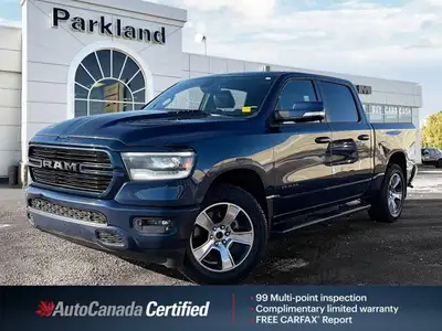 This 2020 Ram 1500 Sport stands out in *Patriot Blue Pearl*, powered by the legendary *5.7L HEMI V8*...