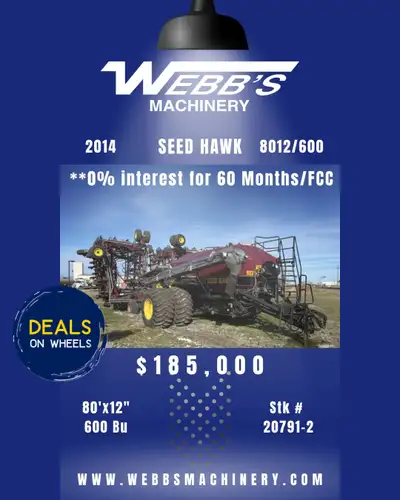 2014 SEED HAWK 8012/600 AIR SEEDER & TANK 80'x12", 600 Bushel Cart, 3 Compartment, Triple Shoot with...