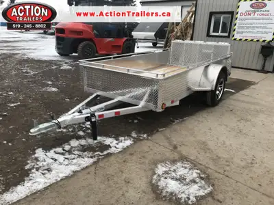 ACTION SERIES 5 X 10 ALL ALUMINUM UTILITY TRAILER WITH SOLID ALUMINUM SIDES AND TOP TIE DOWN RAIL (C...