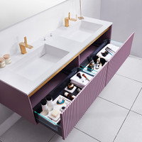63" Wall Mount -  Double Sink Bathroom Vanity Built-in LED