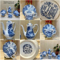 Genuine hand Engraved blue Ridgway  tea pot set, England 