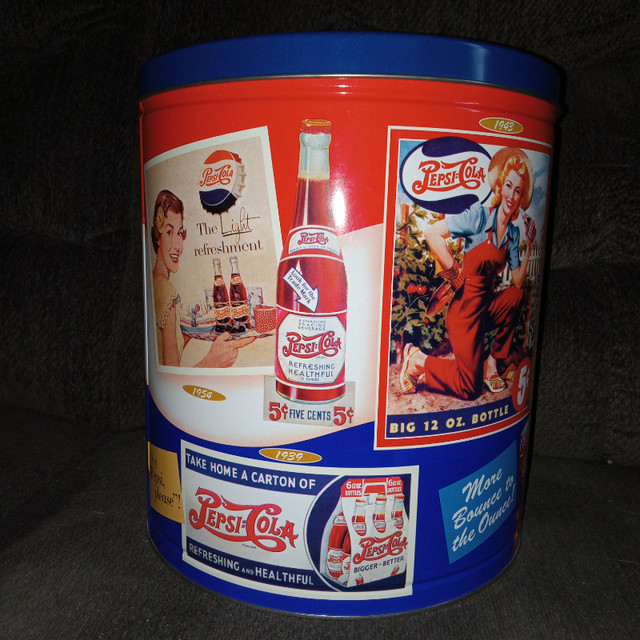 Vintage 1993 Pepsi Cola Advertising Popcorn Olive Tin Can 11x10 in Arts & Collectibles in Belleville - Image 2