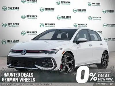The 2025 Volkswagen Golf GTI in a striking white finish is a front-wheel-drive dynamo engineered to...