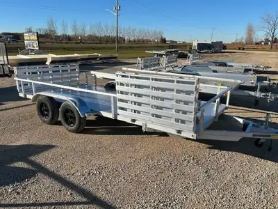 Beautiful 7x16 aluminum Bi-Fold Rear Ramp Trailer! Perfect for all your outdoor adventures. Just loa...