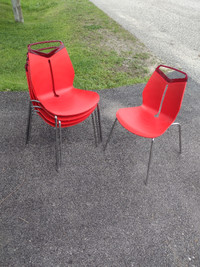 5 red stacking kitchen retro style chairs