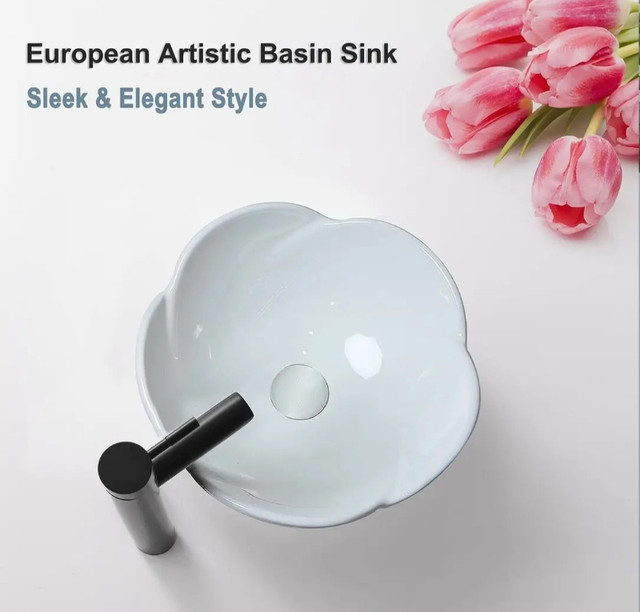 bathivy Round Lotus Shape Bathroom Vessel Sink with Pop Up Drain in Bathwares in Gatineau - Image 3