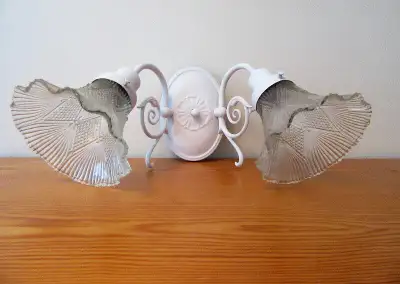 VINTAGE METAL ELECTRIC WALL-SCONCE WITH PRESSED GLASS SHADES, View more