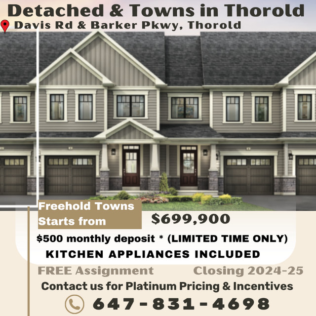 Brand New Towns Avaialble in Thorold, Caledonia in Houses for Sale in St. Catharines