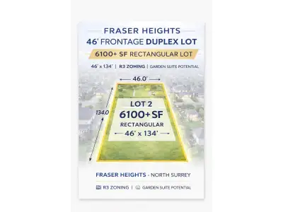 FRASER HEIGHTS - 46' FRONTAGE DUPLEX LOT | 6100+ SF RECTANGULAR LOT with generous depth, ideal for a...