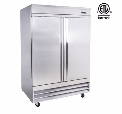 NEW 2 DOOR STAINLESS STEEL REFRIGERATOR 46.5 CU 2RR This 46.5 cu. ft. reach-in refrigerator boasts a...