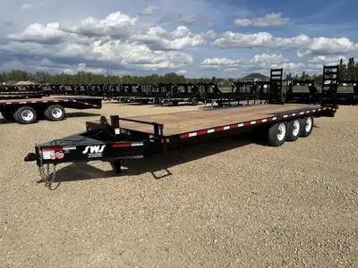 NEW 2025 SWS 26' Deck Over the Wheel Trailer Tri Axle Stand Up Ramps & 3' Dove Tail 3 x 7000 lb EZ L...