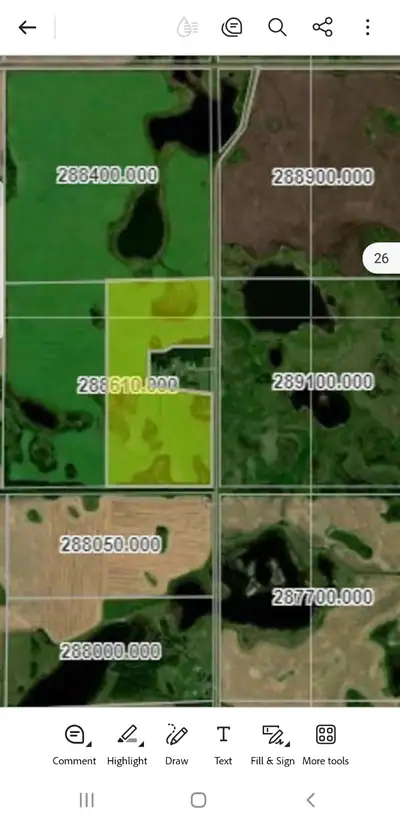 Good farmland, well drained. Approx. 47 acres cultivated. The light colored green on the picture is...