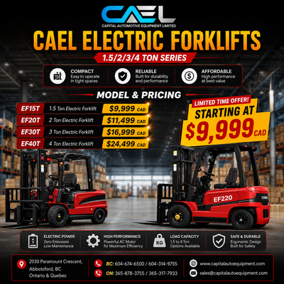 New CAEL Electric Forklifts — 1.5T / 2T / 3T Warranty & Finance 9,999 CAEL Electric Forklifts are bu...