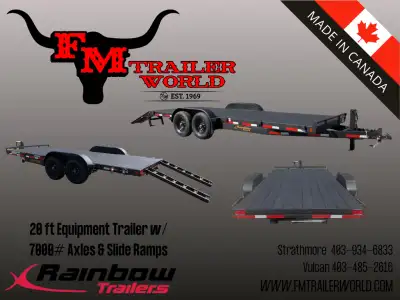 20' Rainbow Express Heavy Duty Equipment Trailer 2-7 200 lb LCI Axles With 5' Slide Out Rear RampsCA...