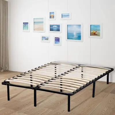 BRAND NEW - LIVINGbasics Metal Platform Full Bed Frame w/ Wooden, View more