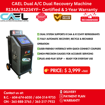 NEW CAEL Dual A/C Dual Recovery Machine R134A/R1234YFCertified &Warranty &Finance 3,999 CAEL Dual A/...