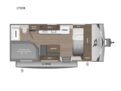 Jayco Jay Flight SLX travel trailer 172DB Sport Edition highlights: Front Queen Bed 13' Electric Awn...