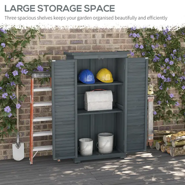 Outdoor Garden Shed, Wooden Tool Storage Shed, 3-Tier Shelves, A in Patio & Garden Furniture in City of Toronto - Image 7