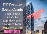 DT Toronto Social Condo 3Bed 3Bath ONLY $975,000!!!