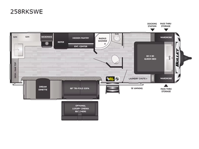 Keystone Bullet travel trailer 258RKSWE highlights: Rear Kitchen Desk/Bar Top Hidden Pantry Double E...