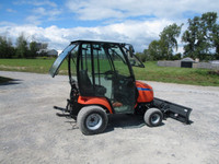 Sub-compact tractor, factory cab, Power angle blade and mower