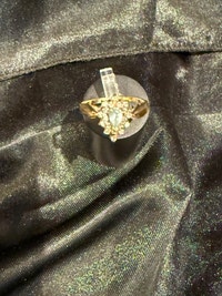 Women's 10K Gold Cluster Ring with Blue Topaz & Diamonds~Size 5 Hamilton Ontario Preview
