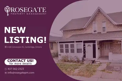 Spacious 1-Bedroom Upper Apartment with Parking – Utilities Included – Cambridge Welcome to 3–38 Con...