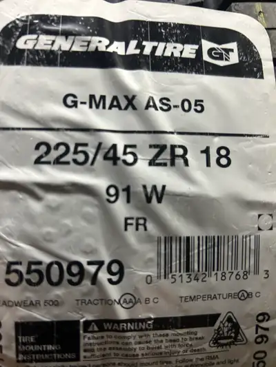 These are NEW General Tire G-MAX AS-05 TOP-LINE All Season tires. $50 Mail in Rebate With The Purcha...
