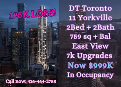 11 Yorkville | 2-Bed Urgent Sale! Prime Downtown Luxury | 11 Yorkville Ave 2 Bed | 2 Bath | East Fac...