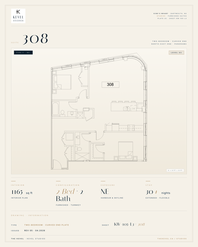 2 Bedroom Suite · 1165 sq ft Kevel Studios — Suite 308 Furnished, turnkey residence at 16 Kings Whar...