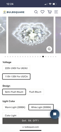 Modern Crystal Flower Shape LED Semi-Flush Mount Ceiling Light