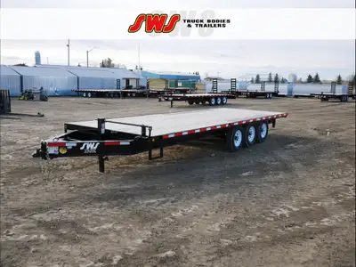 NEW 2025 SWS 24' Deck Over the Wheel Trailer Tri Axle Pull Out Ramps 3 x 7000 lb EZ Lube Axles w/ El...