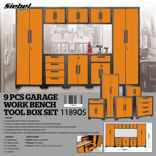 NEW 9 PCS GARAGE WORK BENCH TOOL BOX SET 1189GS in Tool Storage & Benches in Grande Prairie - Image 5