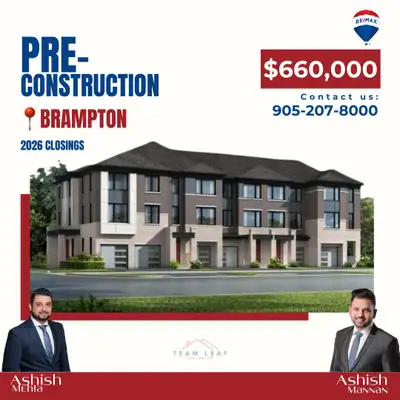 Brampton Townhomes from $660,000! Steps to Mount Pleasant GO Station – Unmatched Connectivity! 3 Bed...