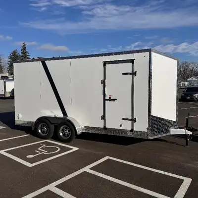 Grand River Trailer Sales Aluminum cargo trailer contractor frame 7x16+Vee 7FT interior height , ram...