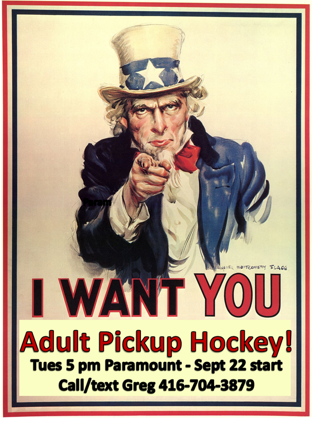Hockey players needed for Paramount Fine Foods Tuesdays at 5 pm