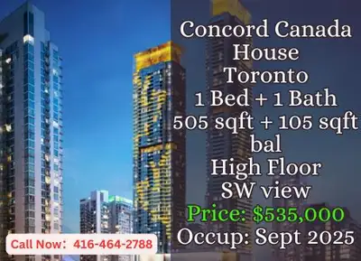 ️ Concord Canada House | Toronto ️ 1 Bed | 1 Bath | 505 sqft + 105 sqft Balcony Southwest View | Sup...