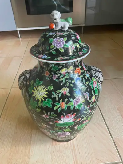 Large Decorative Vase with Flowers or Large Jar with Lid, View more