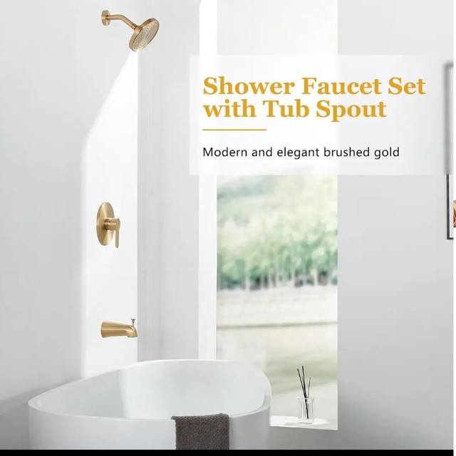 Tohlar Gold Shower Faucet Set with Tub Spout, Bathtub and Shower in Bathwares in Gatineau - Image 2